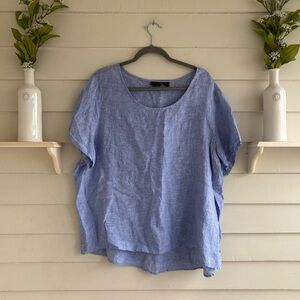 Tahari 100% Linen Lagenlook Blue Short Sleeve Top Size 2X